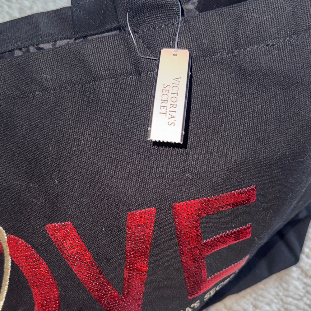 Victoria's Secret Black Tote with Red and Silver Accents - Picture 4 of 9